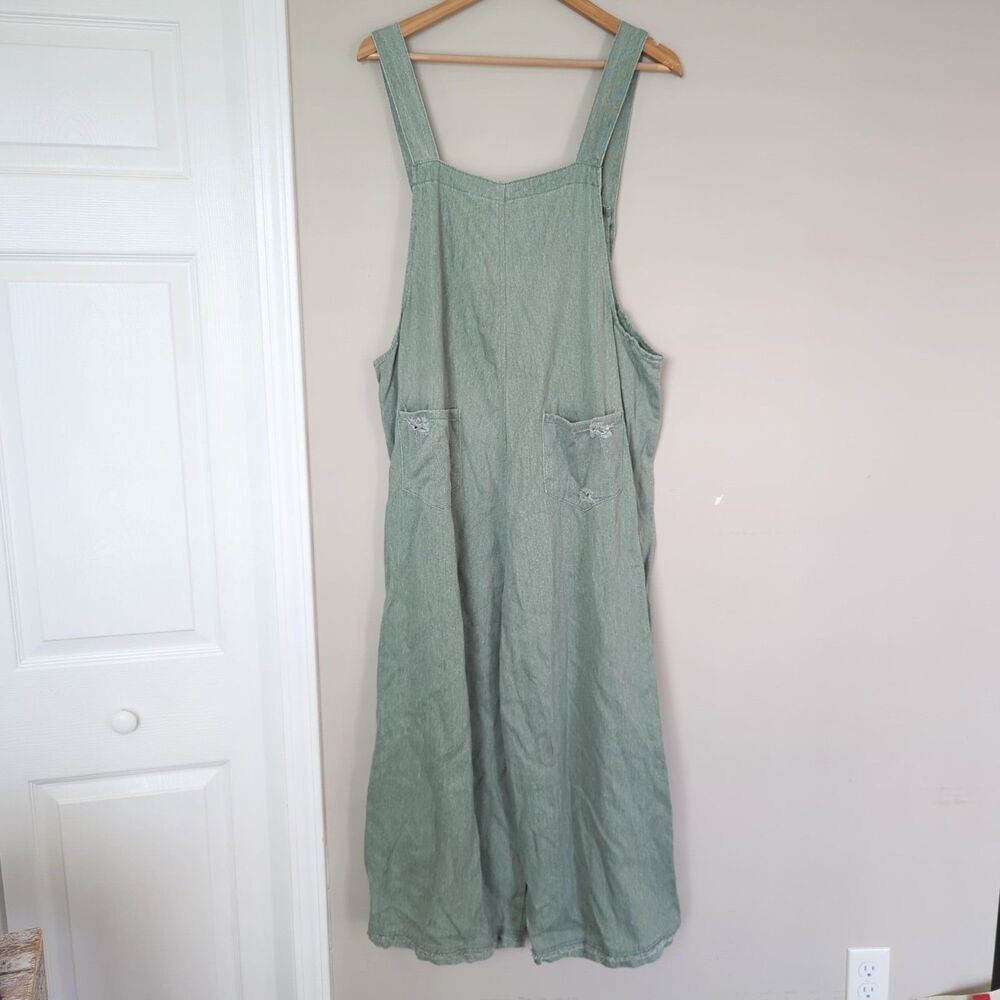 Three Bird Nest Sage Green Women's Denim Overalls Dress - Picture 3 of 12